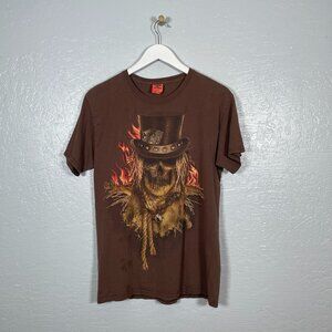 Happy Halloween Unisex M Brown Scarecrow Face T-shirt Cotton Short Sleeve Crew
